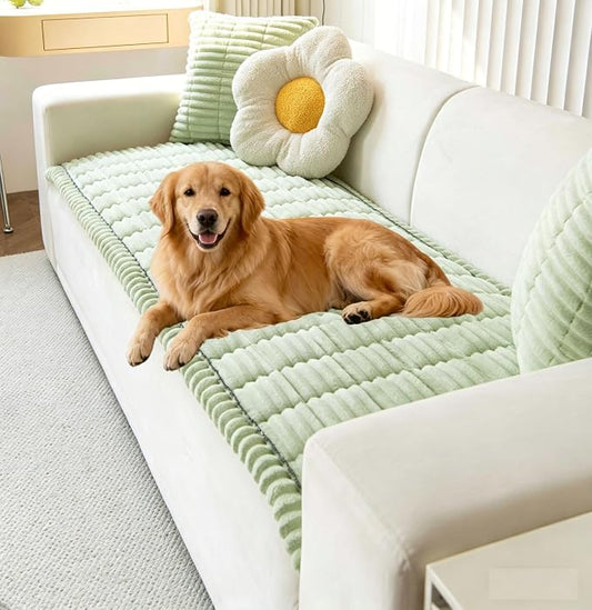 OTOB Couch Covers for 3 Cushion Sofa Pet Friendly, Plush Fuzzy Non Slip Sofa Covers Washable, Soft All Seasons Sofa Slipcovers Furniture Protector Dog Bed Mat (Matcha Green, 27.6" x 82.7") by OTOB