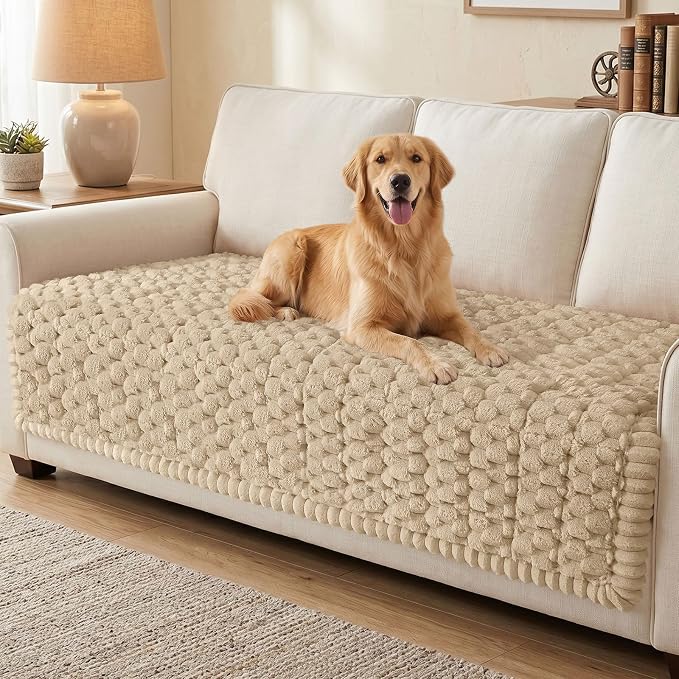 Smiry Non Slip Couch Covers for Dogs, Scratch Resistant Pet Sofa Protector | Machine Washable Soft Fuzzy Thick Furniture Cover for Sofa Loveseat Sectional Large Dogs, Khaki, 43" x 82.7" by Smiry