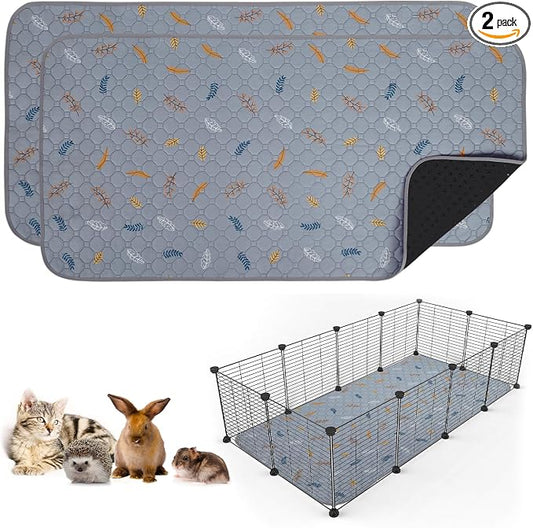 Sunheir 2 Pack Washable Guinea Pig Pee Pads, 24" x 48" Waterproof Reusable Guinea Pig Cage Liners, Absorbent Bedding Training Mat for Small Animal Guinea Pigs Rabbit Bunny Hamster - Light Grey by SUNHEIR