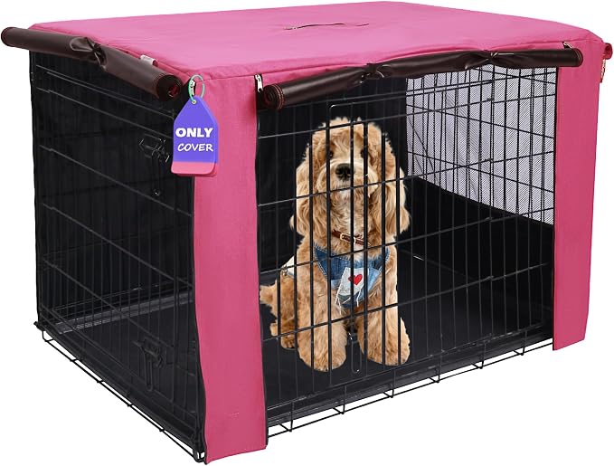 HiCaptain Breathable Dog Crate Cover 36 Inch, Durable Heavy Duty Kennel Cover, Dual Zippered Panels, Windproof Waterproof UV-Resistant(Pink) by HiCaptain
