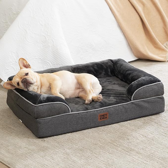 EHEYCIGA Orthopedic Dog Bed Medium Size Dog, Waterproof Washable Pet Beds | Non-Slip Bottom and Egg-Crate Memory Foam Dog Couch Bed with Washable Removable Cover, Dark Grey - Image 8
