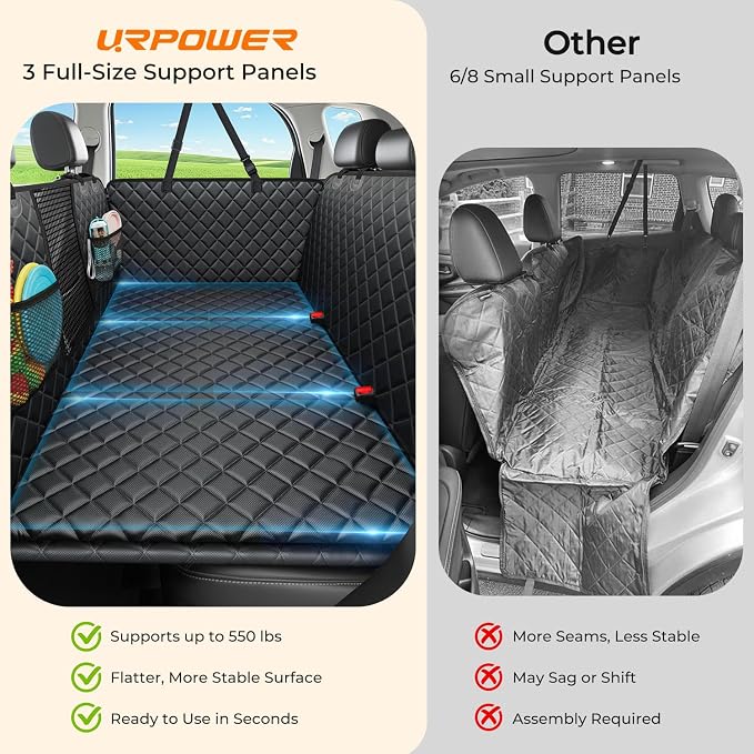 URPOWER Back Seat Extender for Dogs, Large Hard Bottom Dog Car Seat Cover | Supports 550 lbs, Stable 3-Panel Hard Bottom, Added High-Density Foam for Comfort, Waterproof 900D Oxford, 45% More Space - Image 4