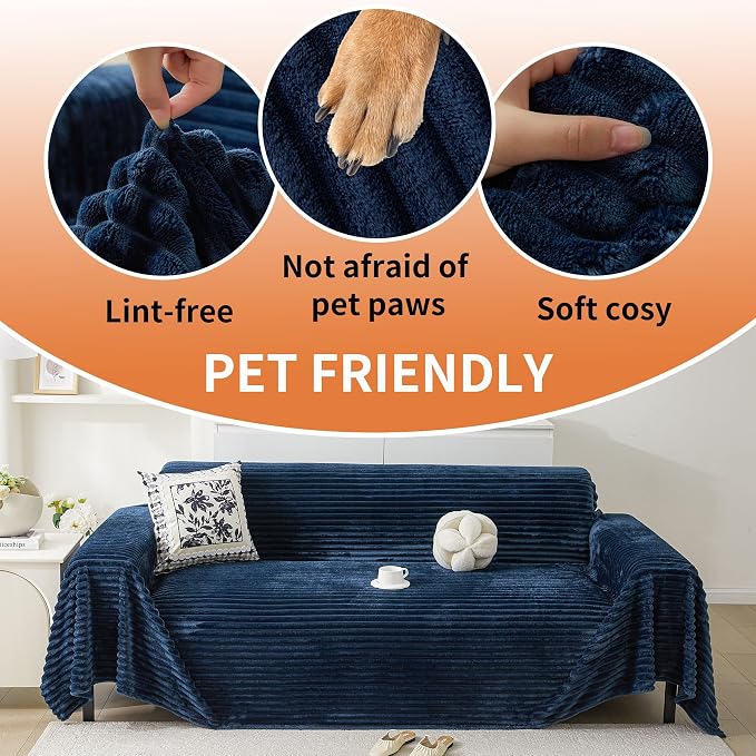 HAOMAIJIA Faux Fur Sofa Covers Couch Covers for 2 Cushion Couch Sofa Pet Friendly Soft Non Slip Couch Cover for Dogs Washable Sectional Couch Covers L Shape Furniture Protector (Navy Blue, 71"x102") - Image 3