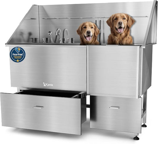 KANIS Professional Dog Washing Station 304 Stainless Steel Pet Wash Sink | Grooming Bathtub w/Shower, Floor Grates and Storage for Large, Medium & Small Pets by KANIS