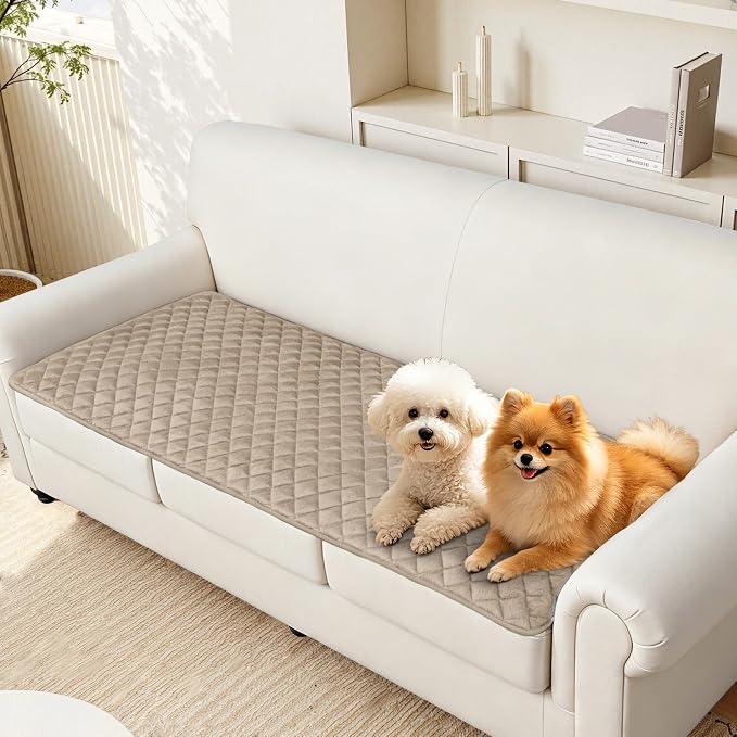 ALIECOM Sofa Cover Waterproof Couch Cover for Dogs Washable Velvet Sofa Slipcovers for 3 Cushion Couch Pet Friendly Non Slip Living Room Furniture Protector (Light Khaki, 27.6" x 70.9") - Image 8