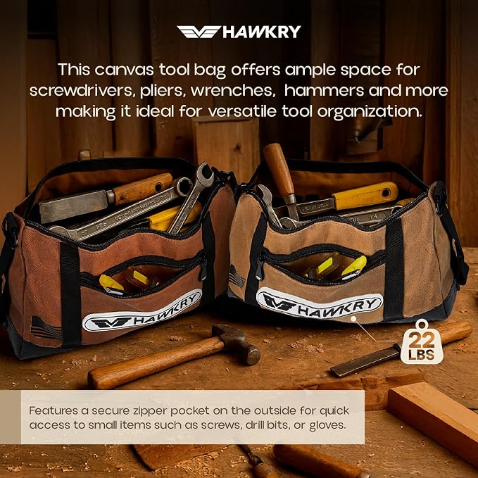 HAWKRY Heavy Duty Canvas Tool Bag Set of 2 – Waterproof Canvas Zipper Pouch, Garden Tool Bag, Construction Bags Heavy Duty, Small Zipper Pouch, Motorcycle Tool, Multipurpose Fishing Bag - Image 6