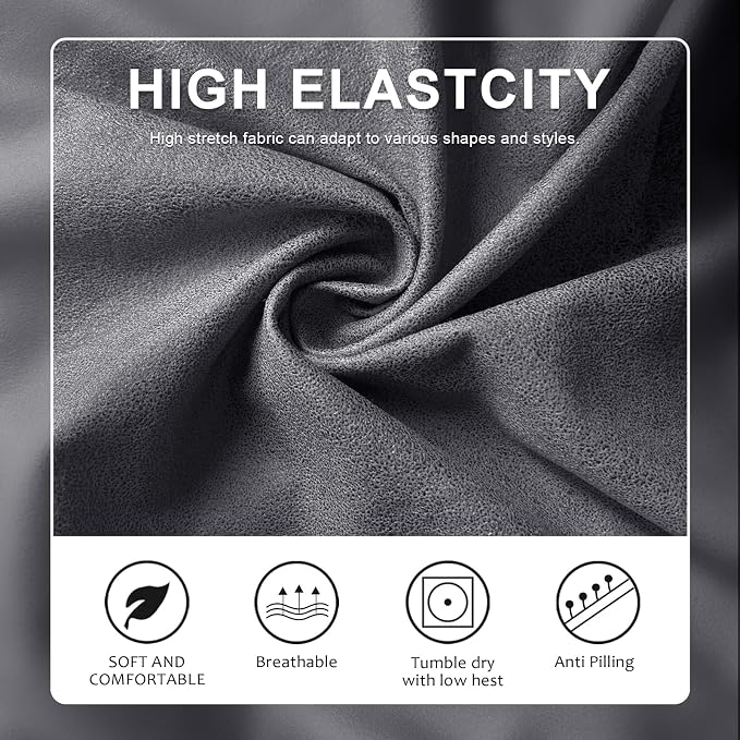 molasofa Leather Look Couch Cushion Covers, Stretch Sofa Cushion Covers for Sectional Armchair Loveseat Protector,Replacement Seat Cushion Slipcovers, Machine Washable(3 Cushion Sofa, Light Grey) - Image 5