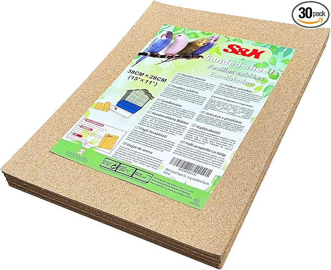 S&X Bird Cage Liners 15 x 11in, 30-Pack, Gravel Paper Sheets | Thick, flat gravel paper eases cleanup, gritty surface helps trim claws and beaks, pre-cut for common cage trays by SXProducts
