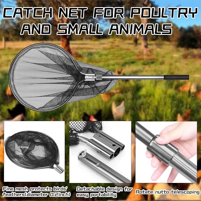 Catch Net - Small Animal Catcher for Chicken, Duck, Goose, Fish, Cat, Bird, Raccoon, Dog and Others (43"-78" Handle with 20" Net Opening) - Image 3