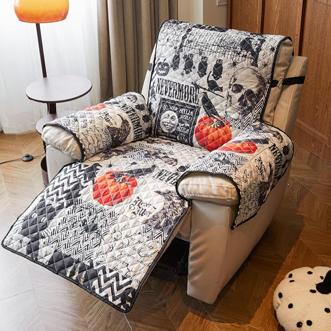 EVENHUG Halloween Sofa Cover for Festival Home Decorations Slipcover Furniture Protector Washable Couch Cover with Non Slip and Elastic Straps for Kids Pets Dogs (Recliner) - Image 2
