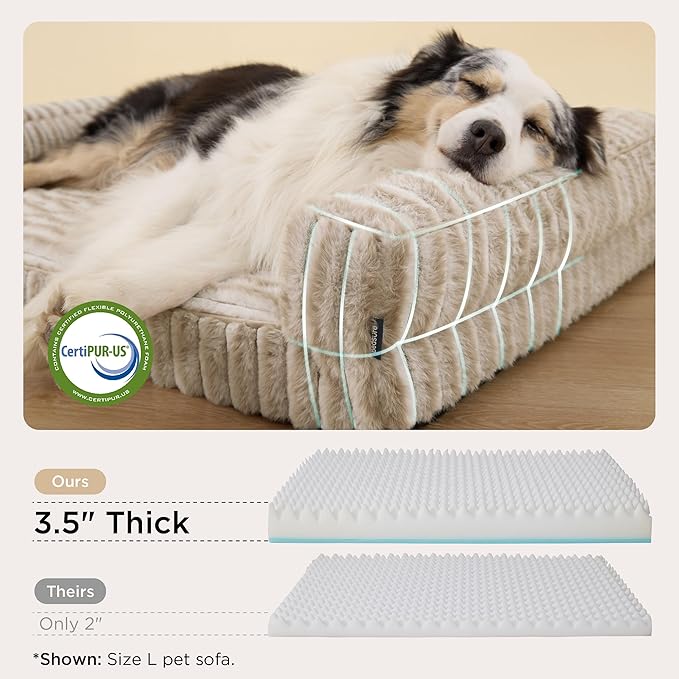 Bedsure ComfyFleece™ Orthopedic Dog Beds Large Sized Dog, Waterproof Memory Foam Pet Bed with Sides, Non-Slip Bottom and Egg-Crate Foam Large Pet Couch Sofa with Washable Corduroy Cover, Amphora - Image 3
