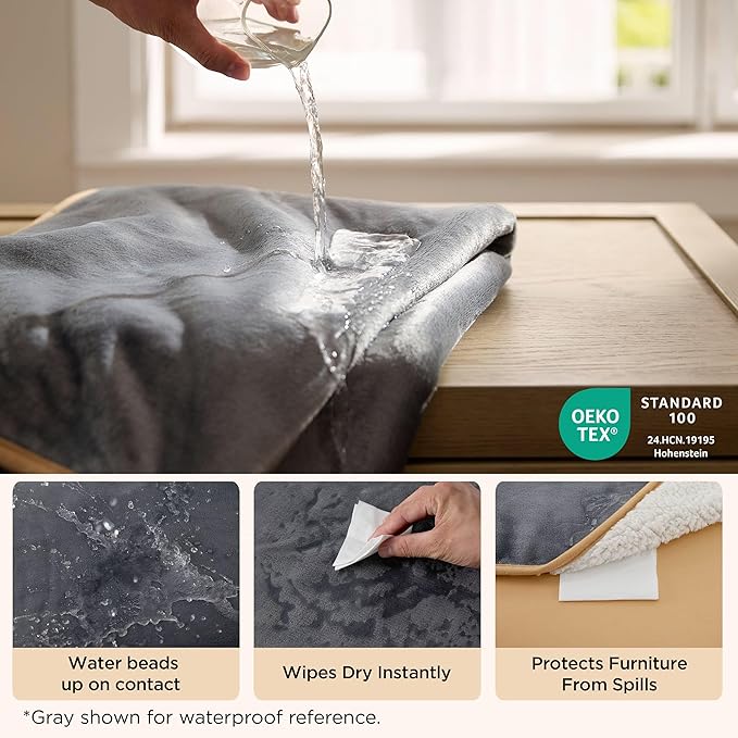 Bedsure Waterproof Dog Blankets for Large Dogs Sherpa Fleece Throw, 50X60 | Washable Soft Plush Pet Cat Blanket for Couch Cover, Reversible Cozy Calming Furniture Protector Warm for Senior Dogs,Cream - Image 2