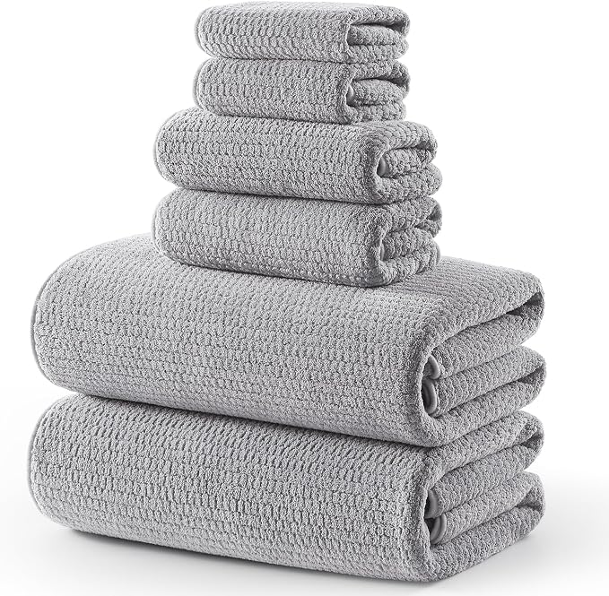 ecolook Microfiber Large Bath Towel Set of 6, Soft & Highly Absorbent, Gray | 2 Oversized Bath Towels (35"x70"), 2 Hand & 2 Washcloths | Quick Dry, Low Lint Towels for Bathroom, Spa, Gym, Hotel & Travel by Unknown