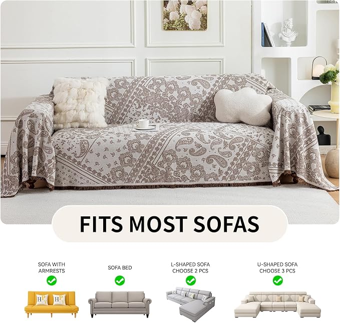 Deep Dream Boho Couch Cover Blanket, Soft Chenille Sofa Covers for 3 Cushion Couch, Sofa Slipcovers Washable Living Room Furniture Protector for Dogs Pets (Khaki, 71"x134") - Image 5