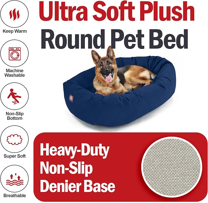 Majestic Pet 52 Inch Suede Calming Dog Bed Washable – Cozy Soft Round Dog Bed w/Spine Support for Dogs to Rest Head - Fluffy Donut Dog Bed 52x35x11 (Inch) - Round Pet Bed X- Large – Navy (2025) - Image 6
