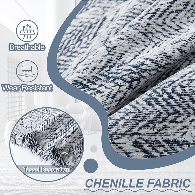 1OO% Waterproof Sectional Couch Covers for Dogs L Shaped Corner Sofa Cover Washable Chenille Sofa Slipcovers Blanket Modern Jacquard Pet Furniture Protector (91"x276", Navy Wave) - Image 5