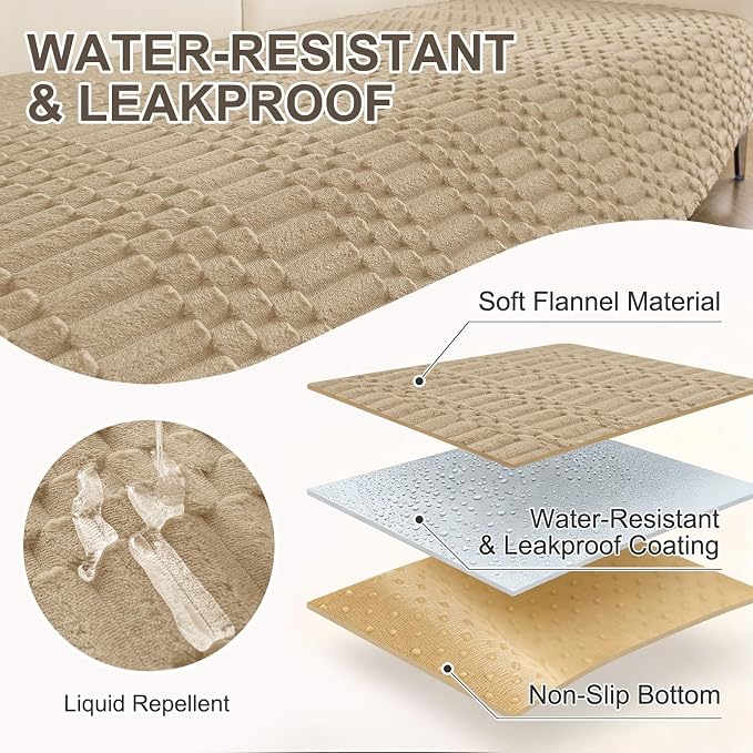 Smiry Waterproof Couch Covers for Dogs Washable, Non Slip Pet Sofa Cover | Plush Scratch Resistant Flannel Furniture Protector for Dogs, Khaki, 36" x 94.5" - Image 3