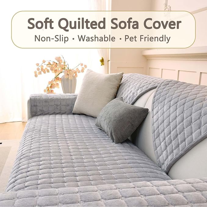 Plush Couch Cover for Dogs Washable, Non Slip Sofa Covers for Pets, Sectional Cushion Protector for 2 Cushion L Shape Sofa(36"x63", Light Grey) - Image 6