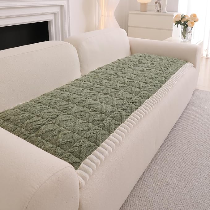 DREAMINGO Fuzzy Pet Couch Cover with Geometric Jacquard, Washable & Non-Slip Sofa Covers for 3 Cushion Couch, Plush Dog Bed Mat for Sofa Cushion Protector 27.6x70.9 Inch, Green by DREAMINGO