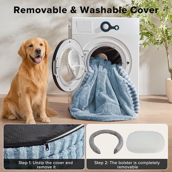 MIXJOY Orthopedic Dog Beds Large Sized Dog,Large Washable Dog Bed Waterproof Oval Dogs Bed with Removable Cover,Egg-Crate Foam Big Pet Bed Couch Sofa with Bolster Sides,Non-Slip Bottom,L 35"X25",Blue - Image 7