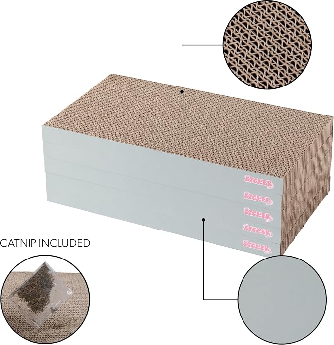 Naomi 18" x 10" Reversible Corrugated Cardboard Cat Scratcher Pads with Catnip, 5-Pack, Gray Modern Furniture Protector CSR1009D - Image 3