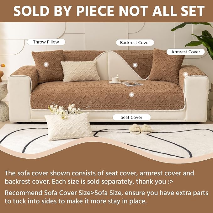OTOB All Season Couch Cover for Dogs Washable, Anti Slip Soft Plush Geometric Jacquard Love Seat Sofa Slipcovers, Kids Pet Friendly Furniture Protector Couch Covers, 1 Piece (Coffee, 27.6"x59.1") - Image 7