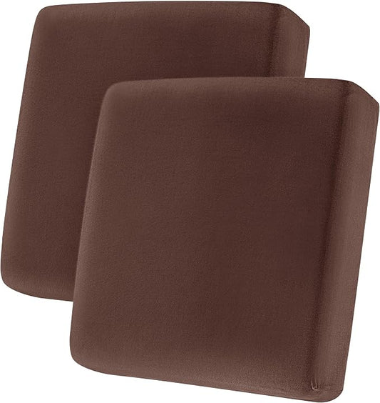 CHUN YI Velvet Couch Cushion Covers, 2PC Water Resistant Loveseat Cushion Covers for 2 Cushion Couch, Individual Seat Cushion Covers Cushion Protector Slipcovers for Pets (2 Pack, Brown) by CHUNYI