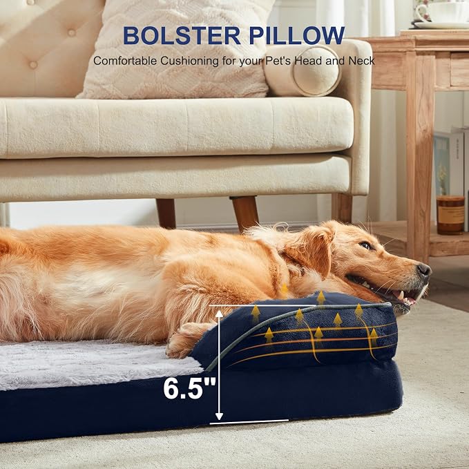 FURTIME Orthopedic Large Dog Bed, XL Waterproof Dog Beds, 42x35x6.5 Supportive Foam Pet Couch Bed with Removable Washable Cover and Nonskid Bottom - Image 2