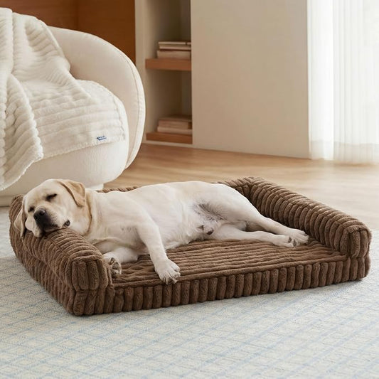 Bedsure ComfyFleece™ Orthopedic Dog Beds for Extra Large Dogs, Memory Foam XL Dog Couch with Sides, Waterproof Big Pet Sofa with Washable Corduroy Cover, Non-Slip and Egg-Crate Foam, Brown by Unknown