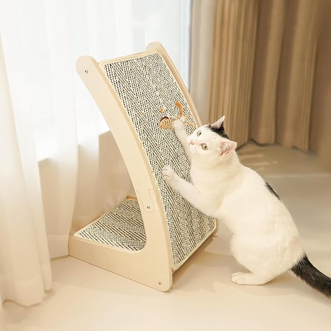 PETKARAY Cat Scratcher, Sisal Cat Scratch Pad, Curved Scratching Board for Indoor Kitty, Floor Mounted Scratcher with Mouse Toy Catnip by PETKARAY
