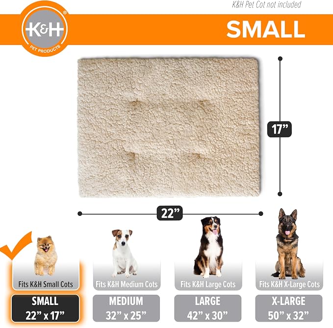 K&H Pet Products Dog Cot Pad (Cot Sold Separately), Pillow-Top Comfort Bed for K&H Small Elevated Dog Beds, Soft & Fluffy, Secure Fit Straps, Machine Washable, Portable - Small 22 X 17in Tan Fleece - Image 4