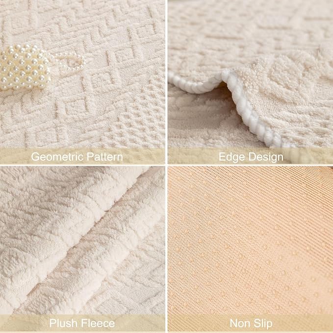 vctops Cable Jacquard Plush Sofa Couch Covers Boho Fuzzy Couch Cover for Dogs Soft Non Slip Sectional Sofa Slipcover Thick Warm Washable Furniture Protector for Kids, Pets (Cream,28"x35") - Image 7
