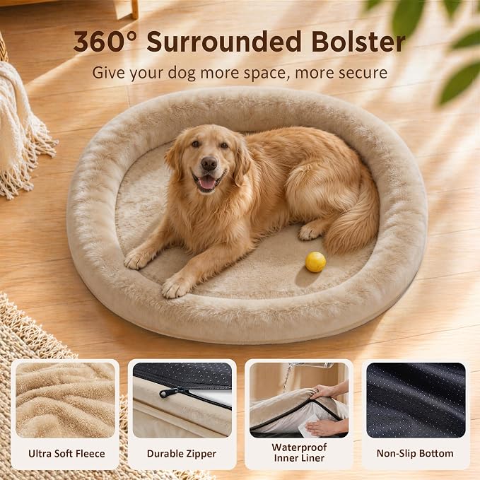 Waterproof Orthopedic Dog Bed for Medium Dogs, Light Brown | Supportive Crate Foam Relieves Joint Pressure, 360°Bolsters, Waterproof Inner,Washable Cover, Non-slip Bottom - Image 2