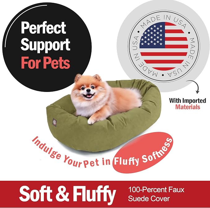 Majestic Pet Suede Shredded Memory Foam Mix Calming Dog Bed Washable - Cozy Soft Round Dog Bed with Spine for Head Support - Fluffy Donut Dog Bed, 24 Inch, Sage - Image 2