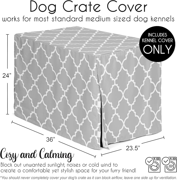 Sweet Jojo Designs 36in. Medium Dog Crate Cover (Grey and White) Pet Cage, Kennel Covers (Neutral, Modern, Geometric for Gray Trellis Collection) - Image 5