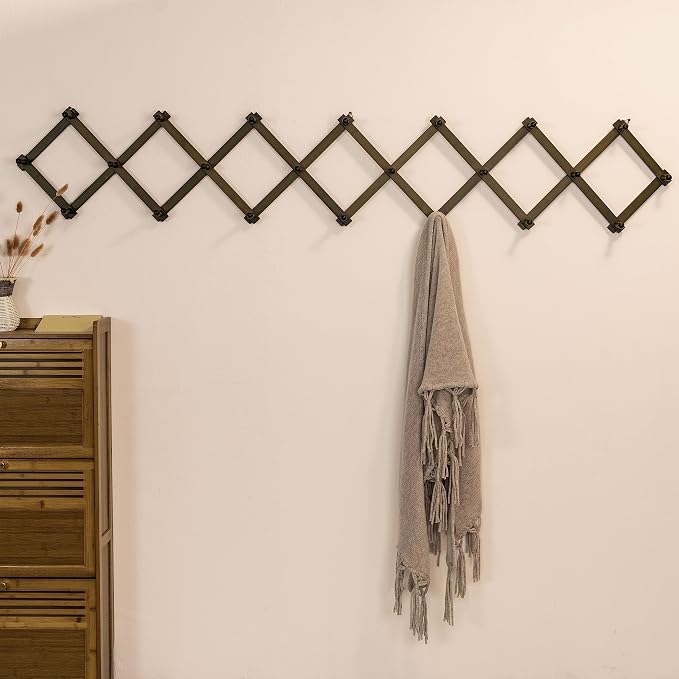 SKOLOO Accordion Wall Hanger with 22 Hooks, Modern Expandable Coat Rack Hat Rack for Wall, Solid Wooden, Dark Walnut Color - Image 2