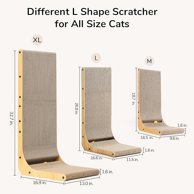 FUKUMARU Cat Scratcher for Indoor Cats, 32.7 Inch L Shaped Cat Scratch Pad | Extra Large Cardboard Cat Scratcher for Wall Sofa, Vertical Cat Scratching Board with Ball Cat Toy, Tall Cat Scratching Post - Image 4