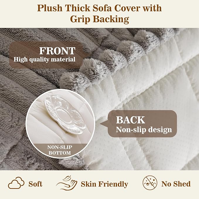 MYSKY HOME Couch Covers for 2 Cushion Sofa, Couch Cover for Dogs, Sofa Covers for Pets Washable, Soft Non-Slip Sofa Slipcovers, Loveseat Couch Covers, Furniture Protector, Light Grey, 27.6" x 59" - Image 5