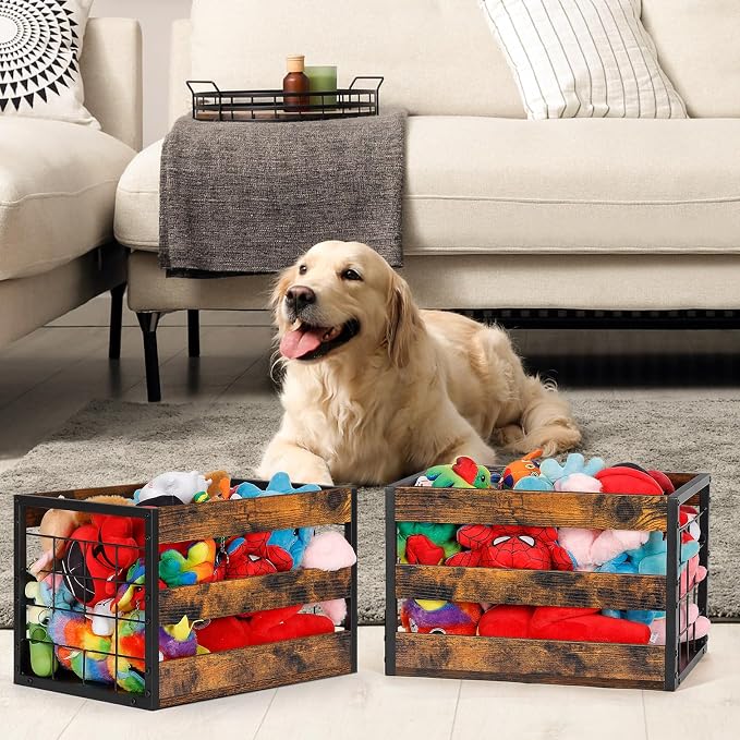 CADUKE Large Dog Toy Box Set of 2 | Dog Toy Storage, with Handles, Large, Durable, MDF Board Perfect for Organizing Chew Toys, Puppy Leash, Accessories - Image 4