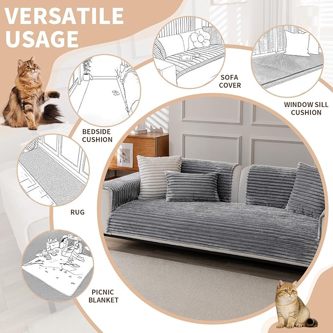 Waterproof Couch Cover & Sofa Cover, Couch Covers for Sofa Washable Non-Slip, Soft Dog Bed Protector for Sectional, Loveseat, Living Room, Car & RV Furniture (Light Gray, 23.62"x23.62" 2 PACK) - Image 3