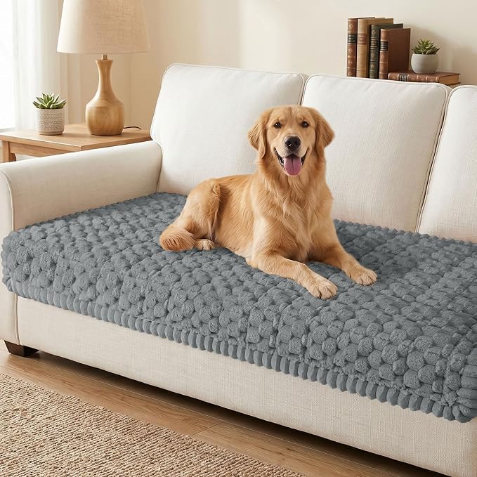 Smiry Non Slip Couch Covers for Dogs, Scratch Resistant Pet Sofa Protector | Machine Washable Soft Fuzzy Thick Furniture Cover for Sofa Loveseat Sectional Large Dogs, Grey, 35.4" x 63" by Smiry