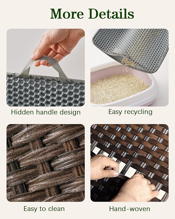 SETVSON Cat Litter Box Enclosure Furniture, Handwoven Rattan Hidden Litter Box with Mat, Large Space Cat House with 2 S-Shaped Hooks, 30.3 x 18.3 x 24.4 Inches, Indoor for Living Room Apartment Brown - Image 4