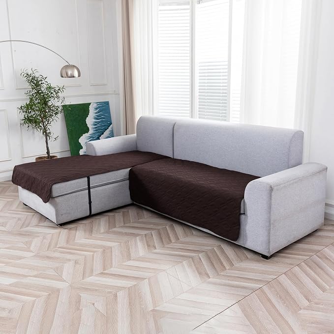 Genina 100% Waterproof Sectional Couch Covers for L Shaped Chaise Lounge Left, Anti-Slip Sectional Cover Furniture Protector Couch Cover for Dogs Pets, 1 Piece (Chocolate, Left Chaise Cover) - Image 7