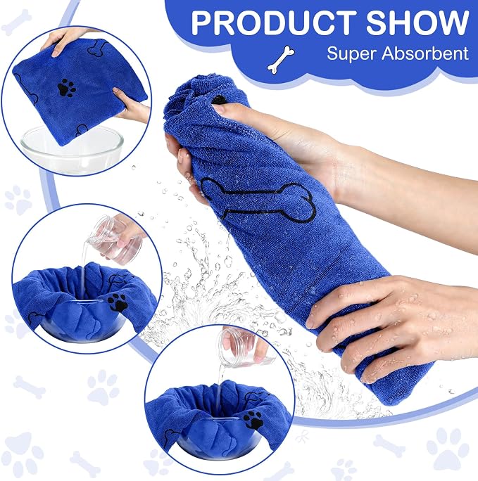Chumia 8 Pcs Microfiber Dog Towels for Drying Dogs Cats 40 x 24 Inch Pet Towels Bulk for Large Puppy Absorbent Fast Drying Paw Bath Bathing Supplies for Pets(Dog Paw and Bone,Dark Blue) - Image 3