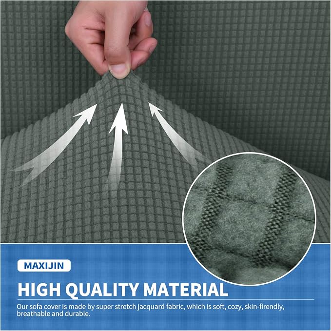 MAXIJIN 3 Piece Couch Covers for 2 Cushion Couch Super Stretch Loveseat Slipcover Dogs Pet Proof Fitted Furniture Protector Spandex Non Slip Sofa Love Seat Cover Washable (Loveseat, Pea Green) - Image 3