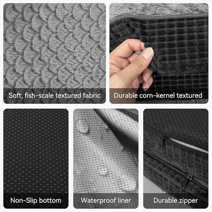 JOEJOY Orthopedic Dog Bed for Large Dogs, Egg-Crate Memory Foam Pet Bed with Bolster Sides, Waterproof Lining, Removable Washable Cover & Non-Slip Bottom, Black - Image 5
