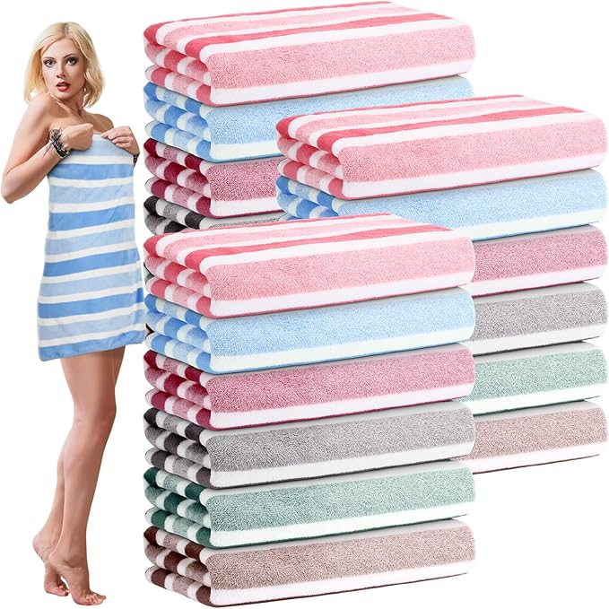 SmoothNovelty 18 Pack Microfiber Bath Towels Bulk 27'' x 60'' Oversized Size Bath Towel Highly Absorbent Extra Large Soft Drying for Beach Shower Summer Salon Sport Gym Party (Stripes,Neutral) by SmoothNovelty