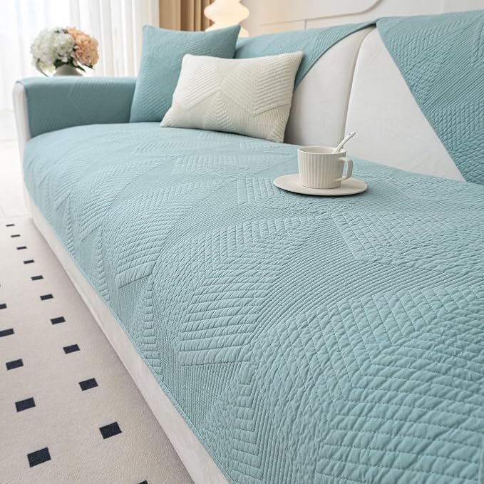 vctops Cotton Quilted Couch Covers for Sectional Sofa (Blue,36"x82") | Geometric Washable Non Slip Sofa Slipcover for Dogs, Children, Pets Furniture Protector Cover - Image 7