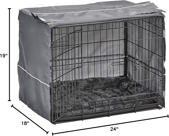 MidWest Homes for Pets Double Door 24-inch Dog Crate Kit, Bundle Includes a Two-Door Cage, Matching Gray Bed and Crate Cover, For Small Breeds - Image 9