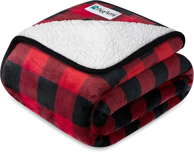 PetAmi Waterproof Dog Blanket Sherpa Fleece, Pet for Medium Large Dogs, Reversible Cat Throw Bed Couch Sofa Furniture Protector, Soft Plush Microfiber (Large 40x60, Checker Red) Checkered Red by PetAmi